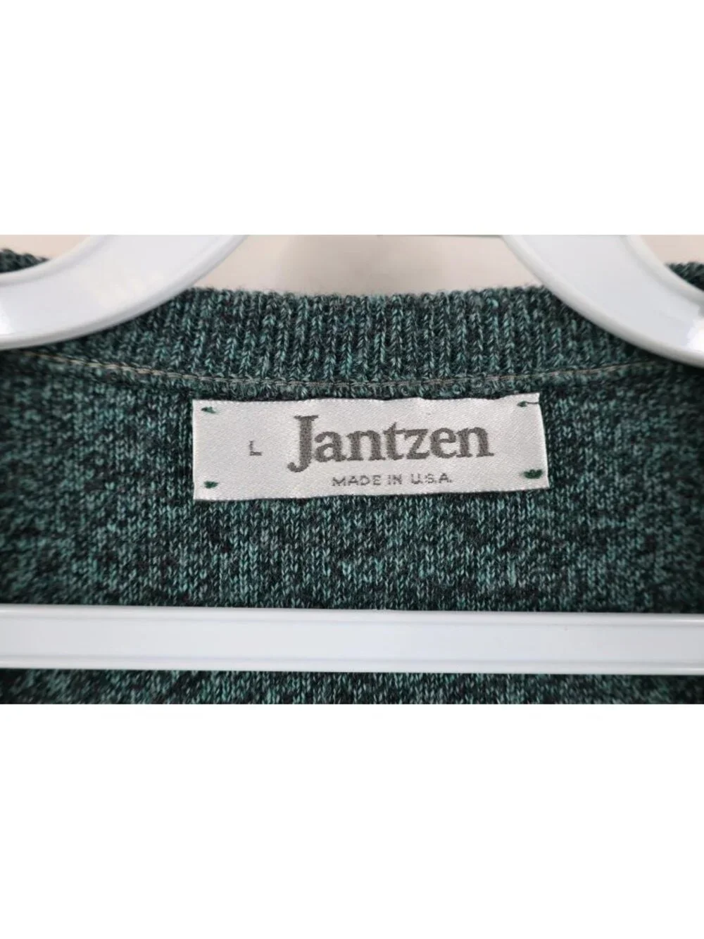 Vintage 70s Streetwear Mens Large Blank Knit V-Neck Sweater Heather Green USA